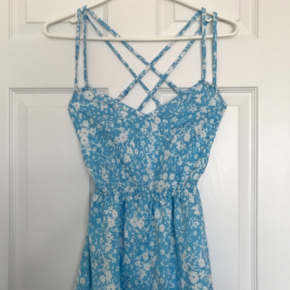 SHEIN Strappy Open Back Floral Romper XS Blue White Sweetheart Neckline - Picture 9 of 16